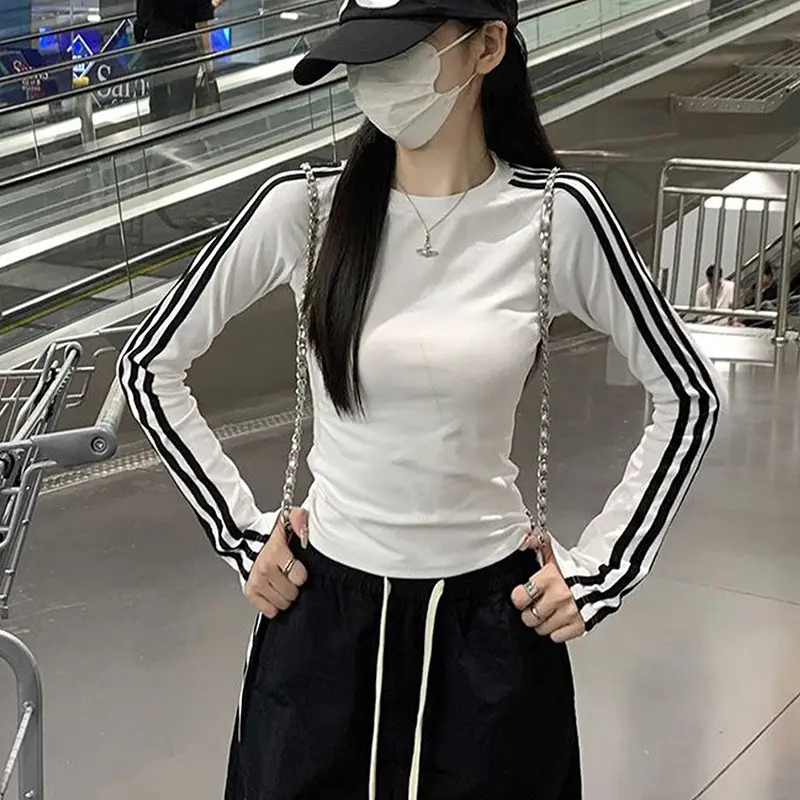 American Style Spicy Girl Raglan Sleeve Base Shirt for Women 2026 Spring, Autumn, and Winter Striped Slim Fit Long-Sleeve T-Shirt for Women