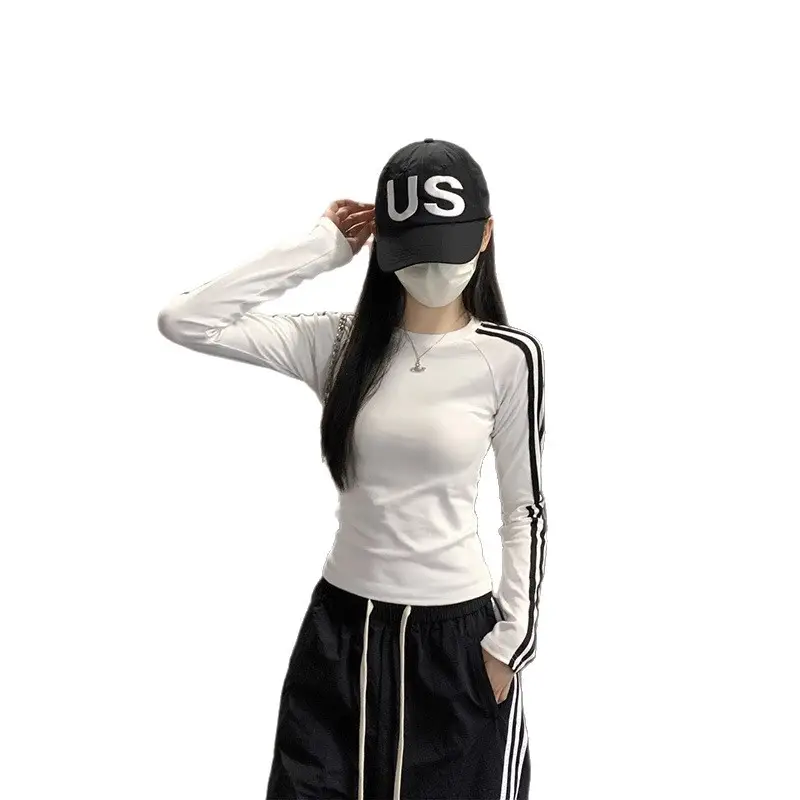American Style Spicy Girl Raglan Sleeve Base Shirt for Women 2026 Spring, Autumn, and Winter Striped Slim Fit Long-Sleeve T-Shirt for Women