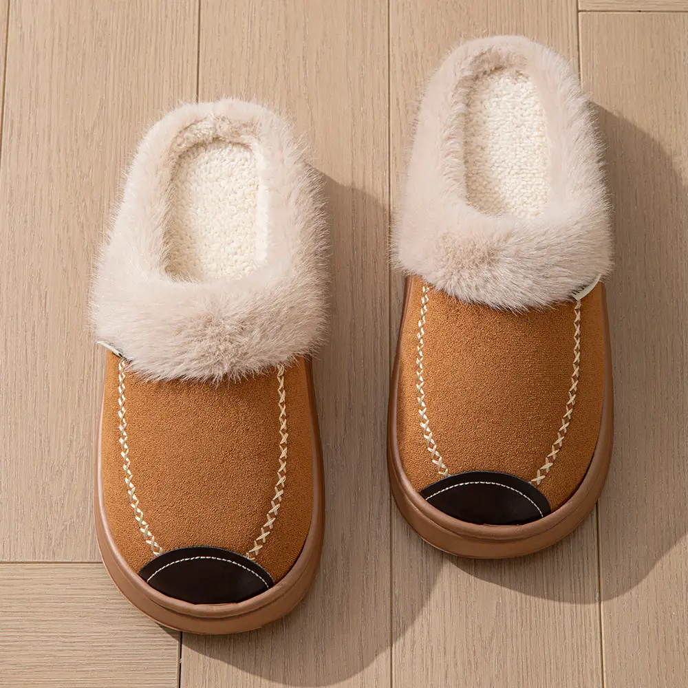 2025 New Style Fur-Lined Leather Cotton Slippers for Home Thickeneded Non-Slip Couple Style Cotton Slippers Winter Plush Cotton Slippers - Image 5