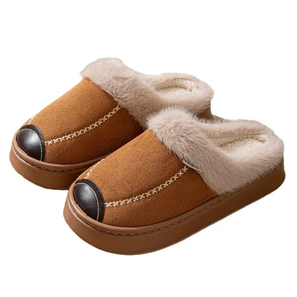 2025 New Style Fur-Lined Leather Cotton Slippers for Home Thickeneded Non-Slip Couple Style Cotton Slippers Winter Plush Cotton Slippers - Image 8