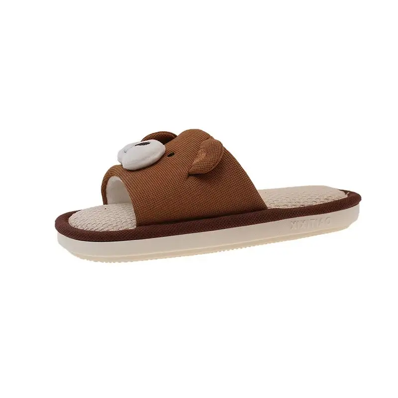 Cute Bear Cotton Linen Slippers Women 2026