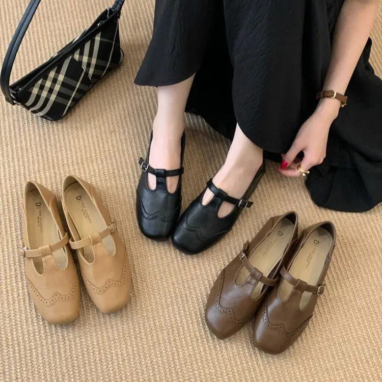 Women Retro T-Buckle Flats Black Brown 2025 — feature 1