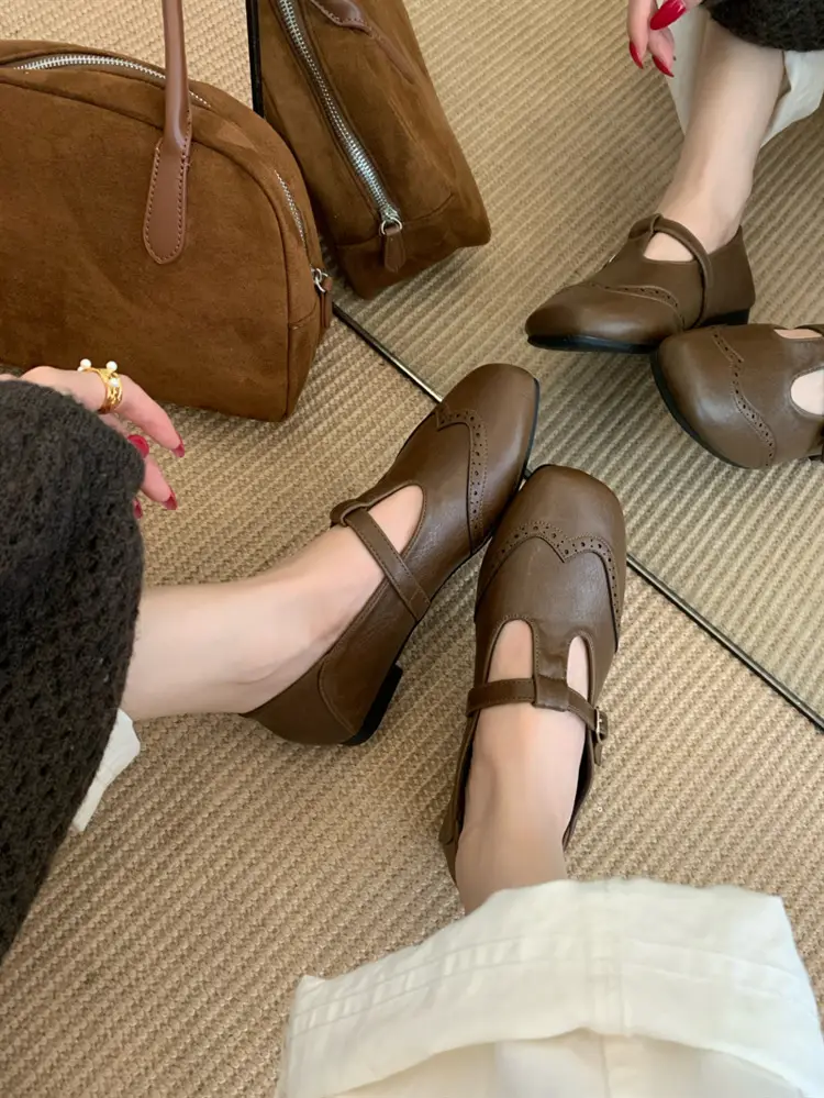 Women Retro T-Buckle Flats Black Brown 2025 — feature 13