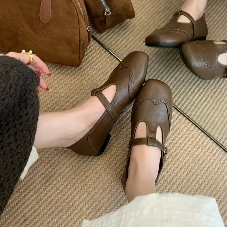 Women Retro T-Buckle Flats Black Brown 2025 — feature 2
