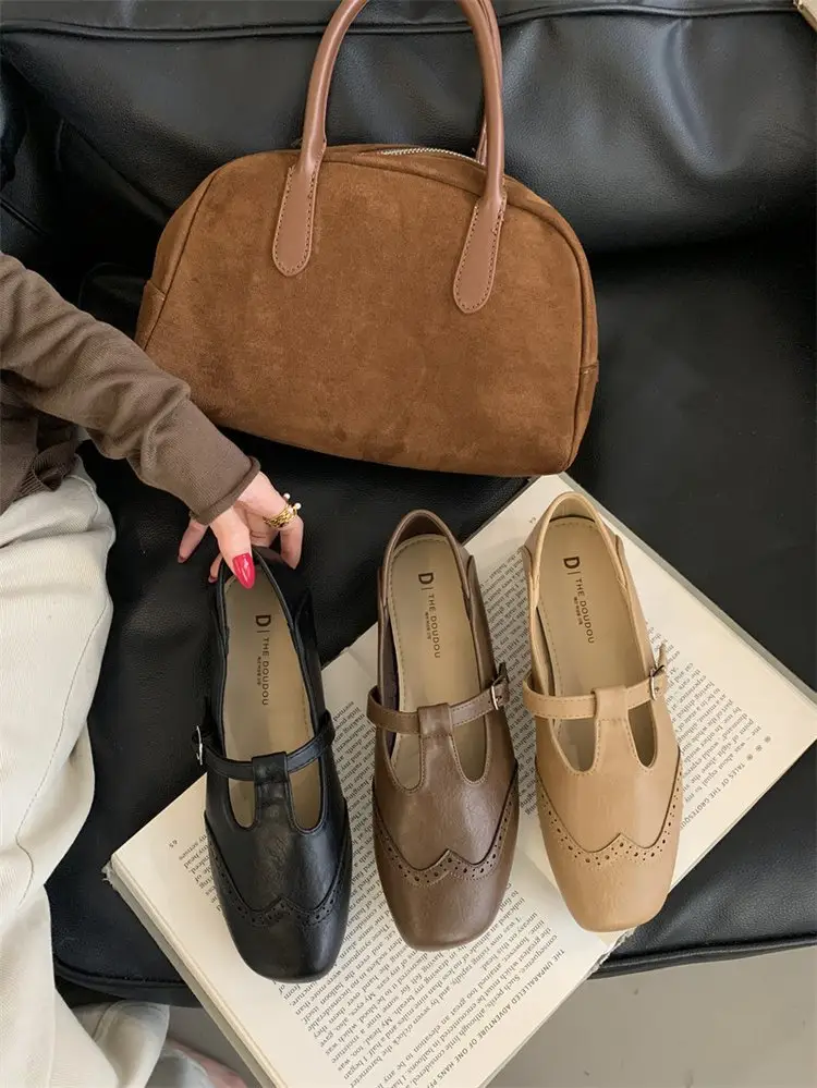 Women Retro T-Buckle Flats Black Brown 2025 — feature 4