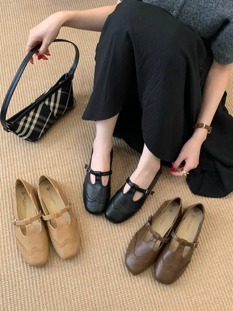 Women Retro T-Buckle Flats Black Brown 2025 — feature 6