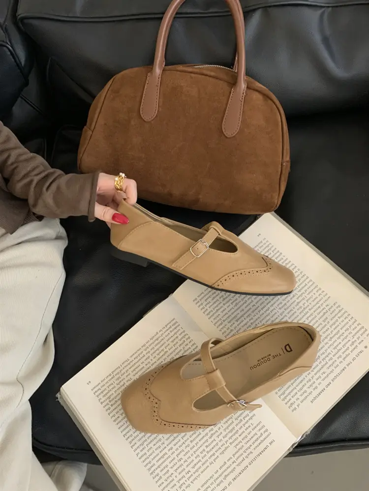 Women Retro T-Buckle Flats Black Brown 2025 — feature 7