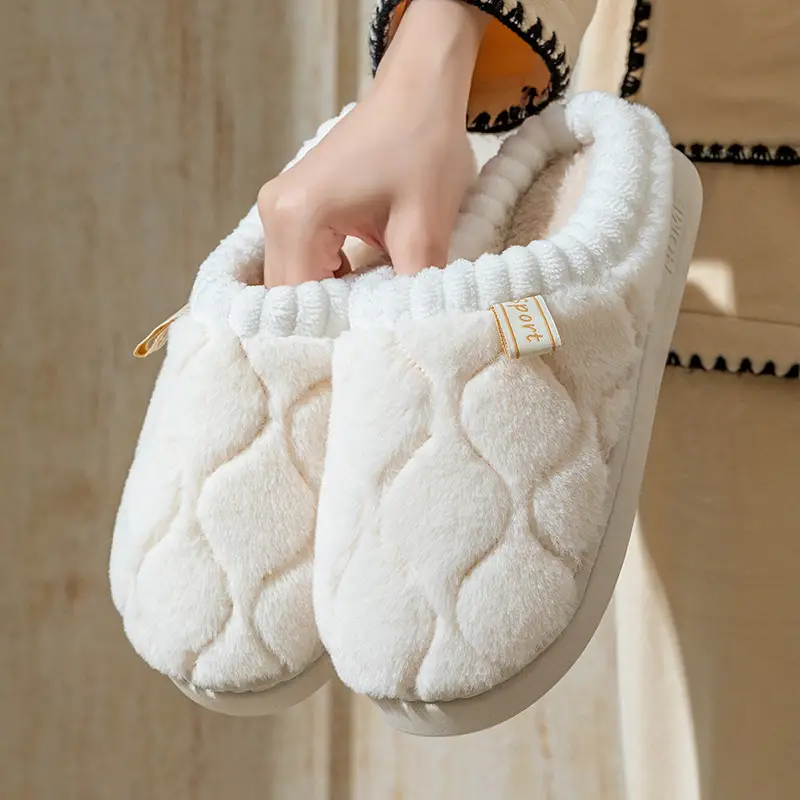 Women's White Quilted Cotton Slippers Winter Warm Indoor - Image 4