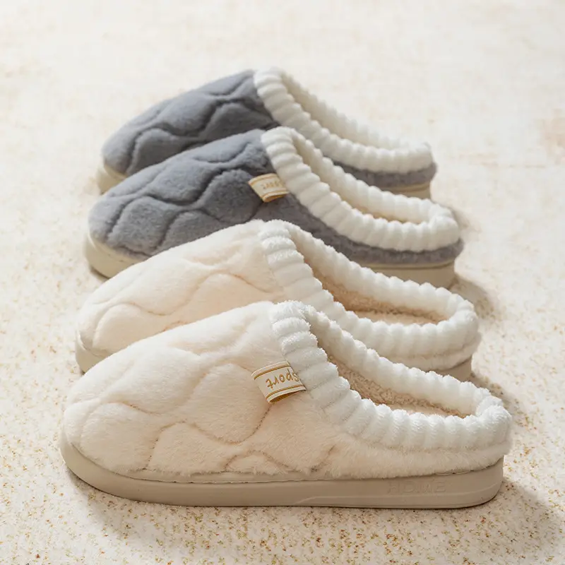 Women's White Quilted Cotton Slippers Winter Warm Indoor - Image 6