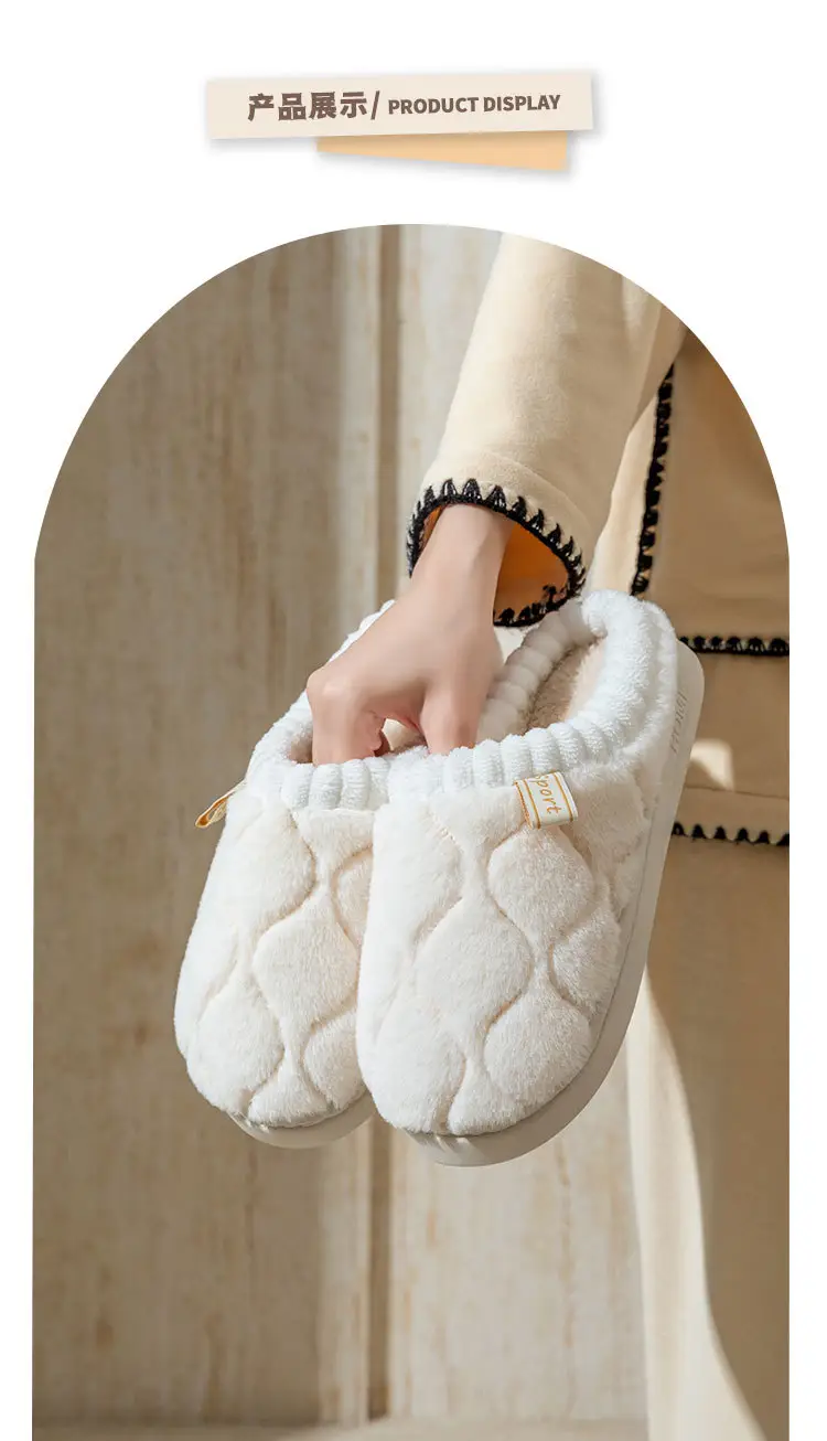 Women's White Quilted Cotton Slippers Winter Warm Indoor — feature 10