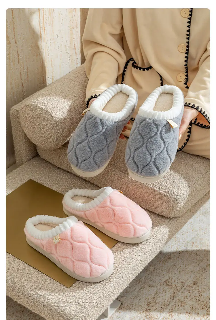 Women's White Quilted Cotton Slippers Winter Warm Indoor — feature 12