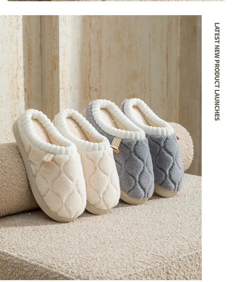 Women's White Quilted Cotton Slippers Winter Warm Indoor — feature 13