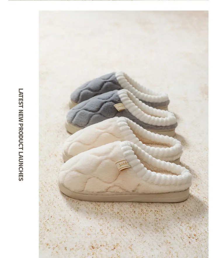 Women's White Quilted Cotton Slippers Winter Warm Indoor — feature 15