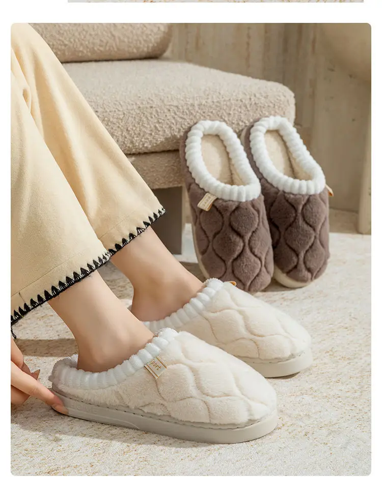 Women's White Quilted Cotton Slippers Winter Warm Indoor — feature 16