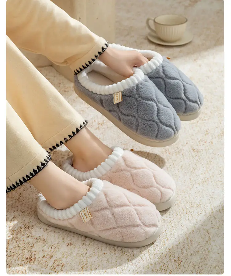 Women's White Quilted Cotton Slippers Winter Warm Indoor — feature 18