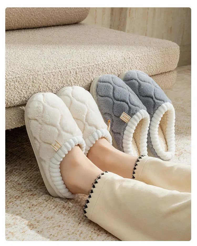 Women's White Quilted Cotton Slippers Winter Warm Indoor — feature 19