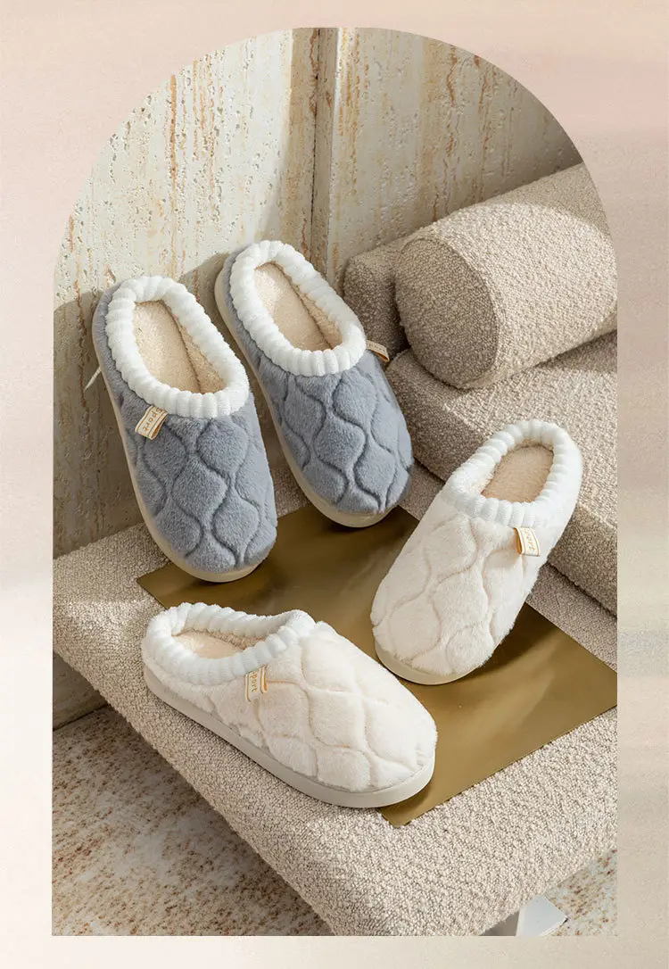 Women's White Quilted Cotton Slippers Winter Warm Indoor — feature 2