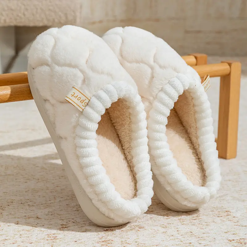 Women's White Quilted Cotton Slippers Winter Warm Indoor - Image 2