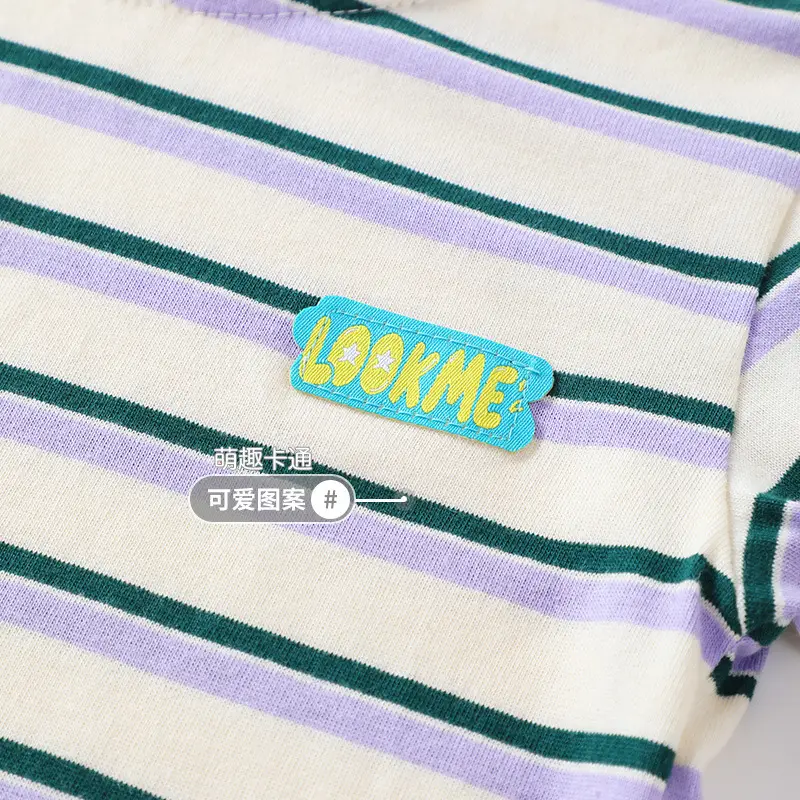 Autumn Boys Striped T-Shirt Purple Green - Image 4