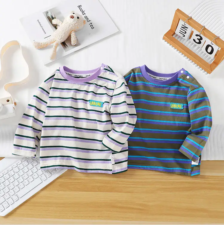 Autumn Boys Striped T-Shirt Purple Green — feature 1
