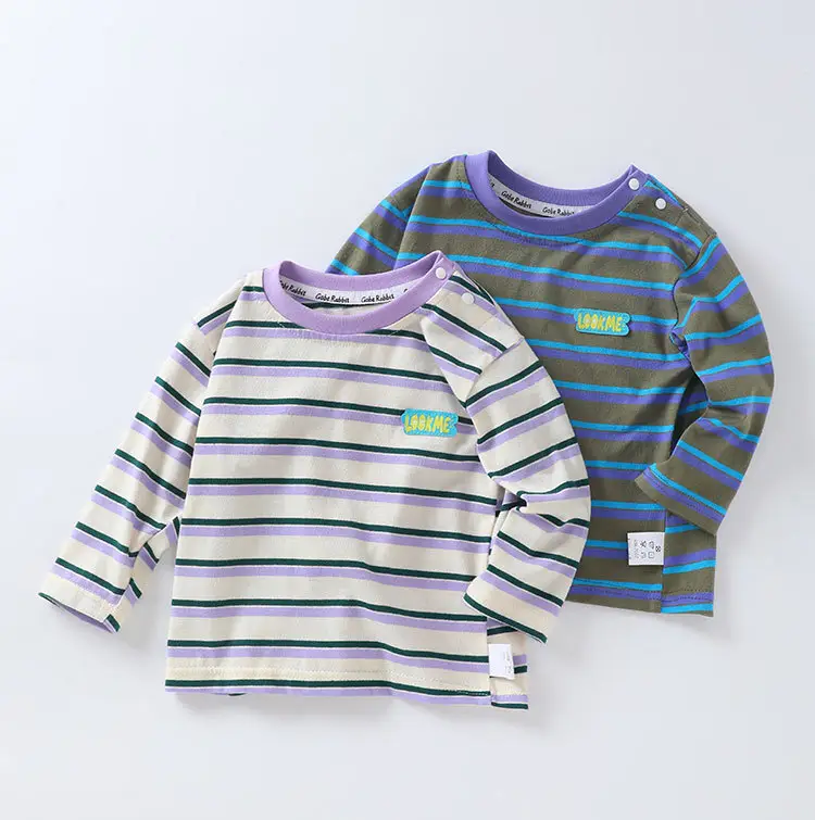 Autumn Boys Striped T-Shirt Purple Green — feature 4