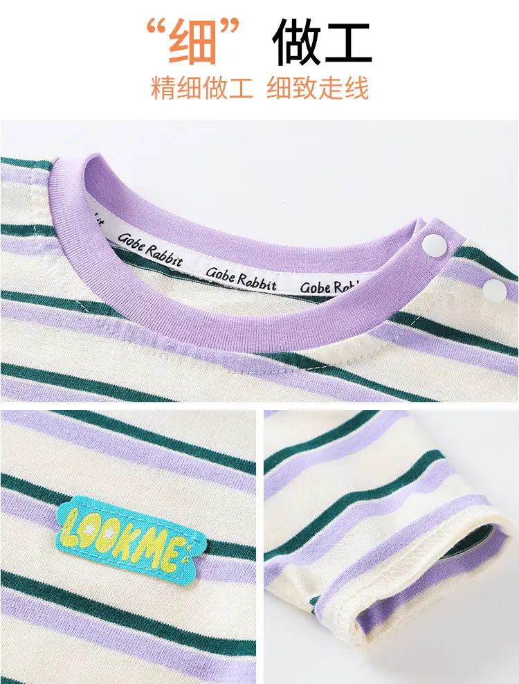 Autumn Boys Striped T-Shirt Purple Green — feature 6