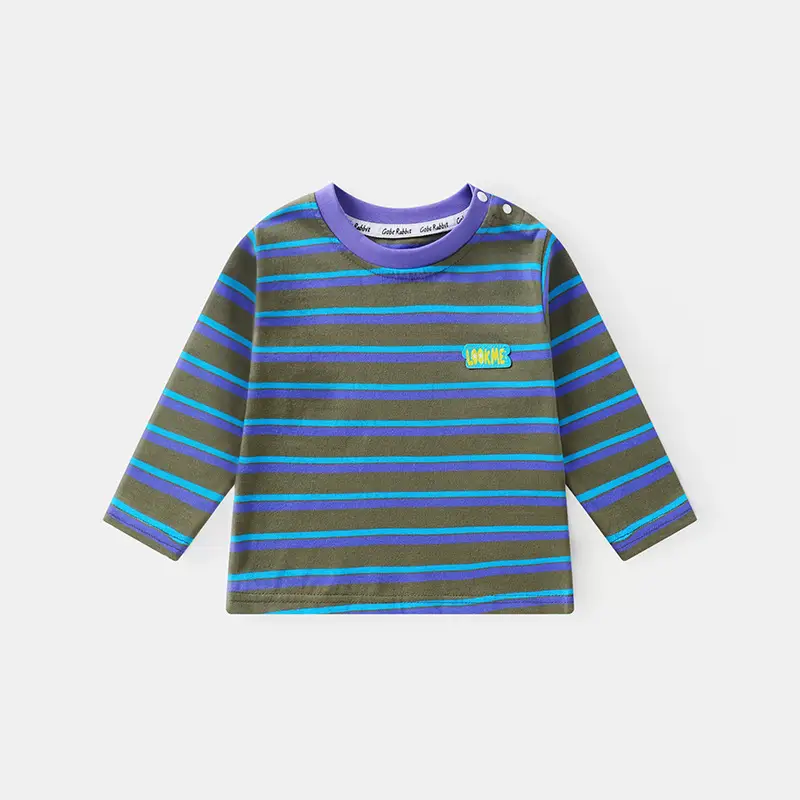 Autumn Boys Striped T-Shirt Purple Green - Image 2