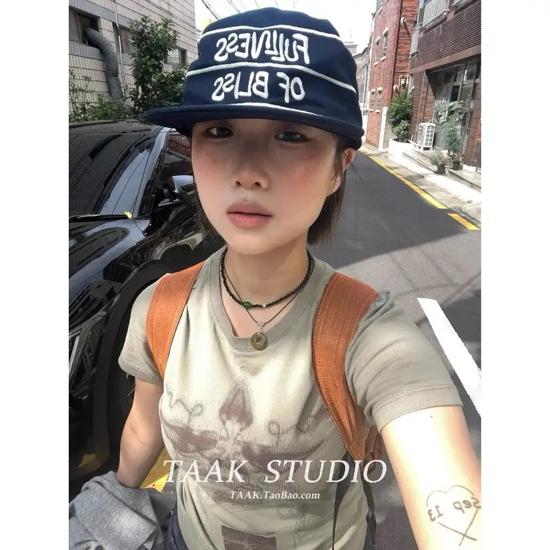 Women's Embroidered Flat Cap with Letter Design - Image 4