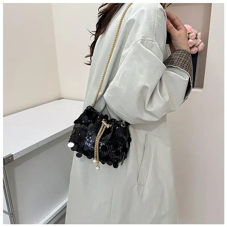 Trendy Sequin Bucket Bag Gold Chain Shoulder Crossbody — feature 22