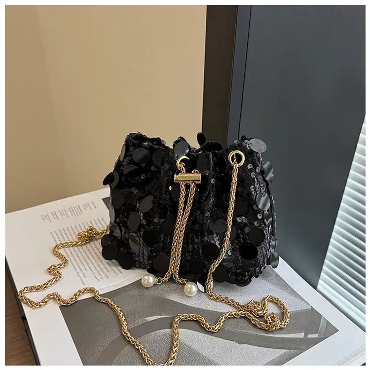 Trendy Sequin Bucket Bag Gold Chain Shoulder Crossbody — feature 29