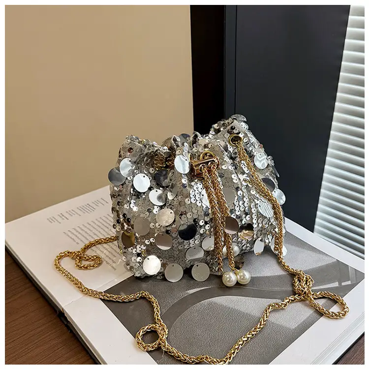 Trendy Sequin Bucket Bag Gold Chain Shoulder Crossbody — feature 30