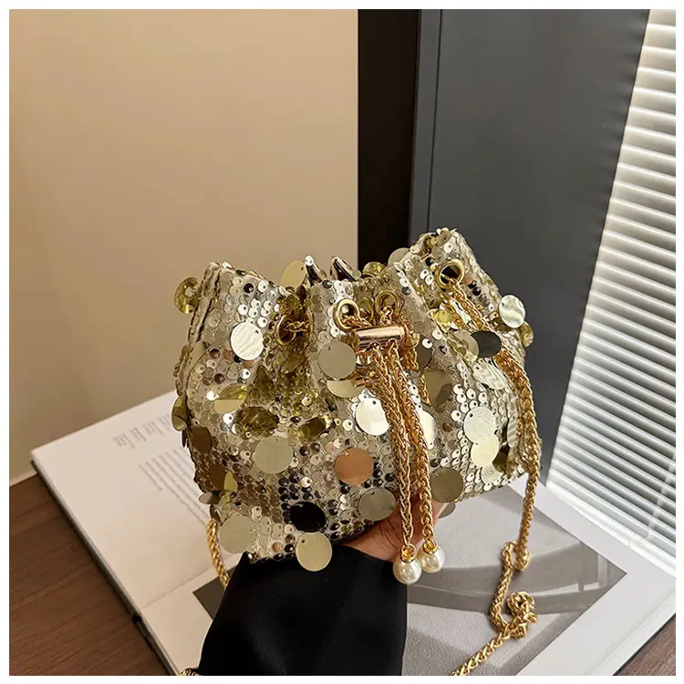 Trendy Sequin Bucket Bag Gold Chain Shoulder Crossbody — feature 31