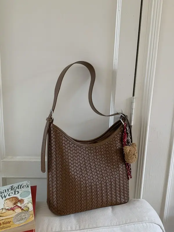 Women Crossbody Bag Brown Woven Leather 2025 - Image 13