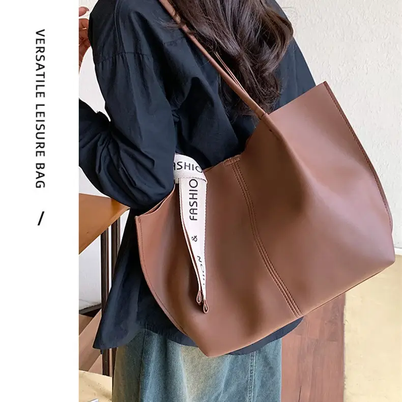 Brown Leather Tote Bag for Women Large Capacity - Image 4