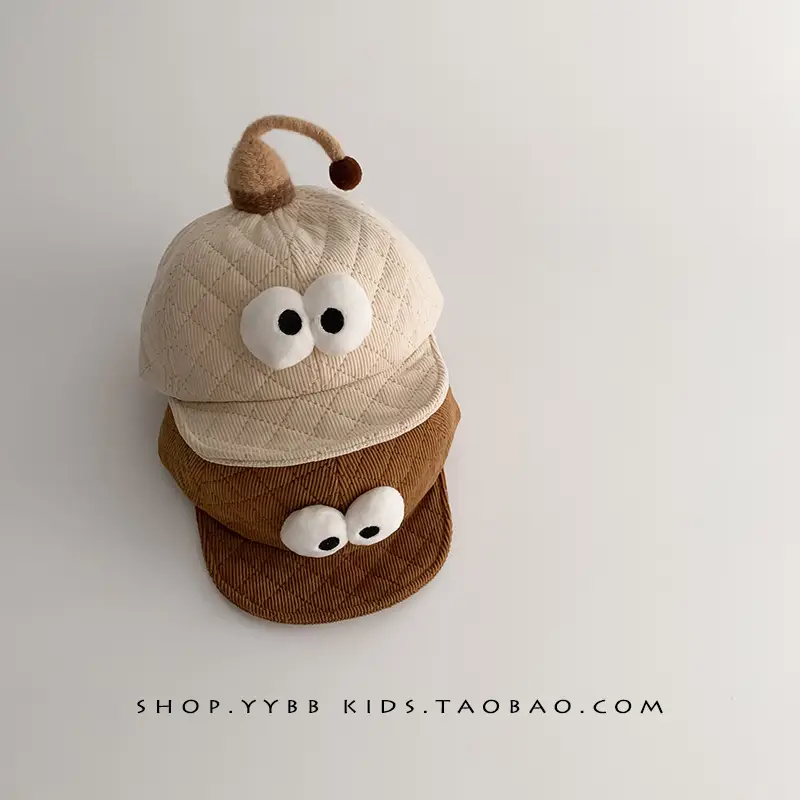 Cute Cartoon Baby Hats Brown Beige Windproof Corduroy - Image 7