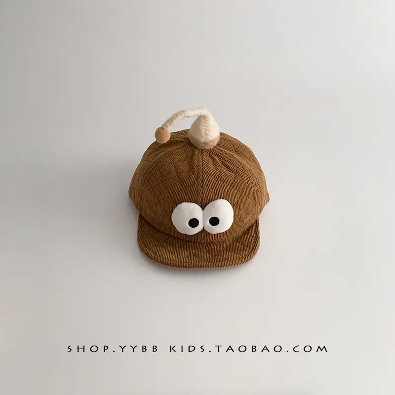 Cute Cartoon Baby Hats Brown Beige Windproof Corduroy - Image 2