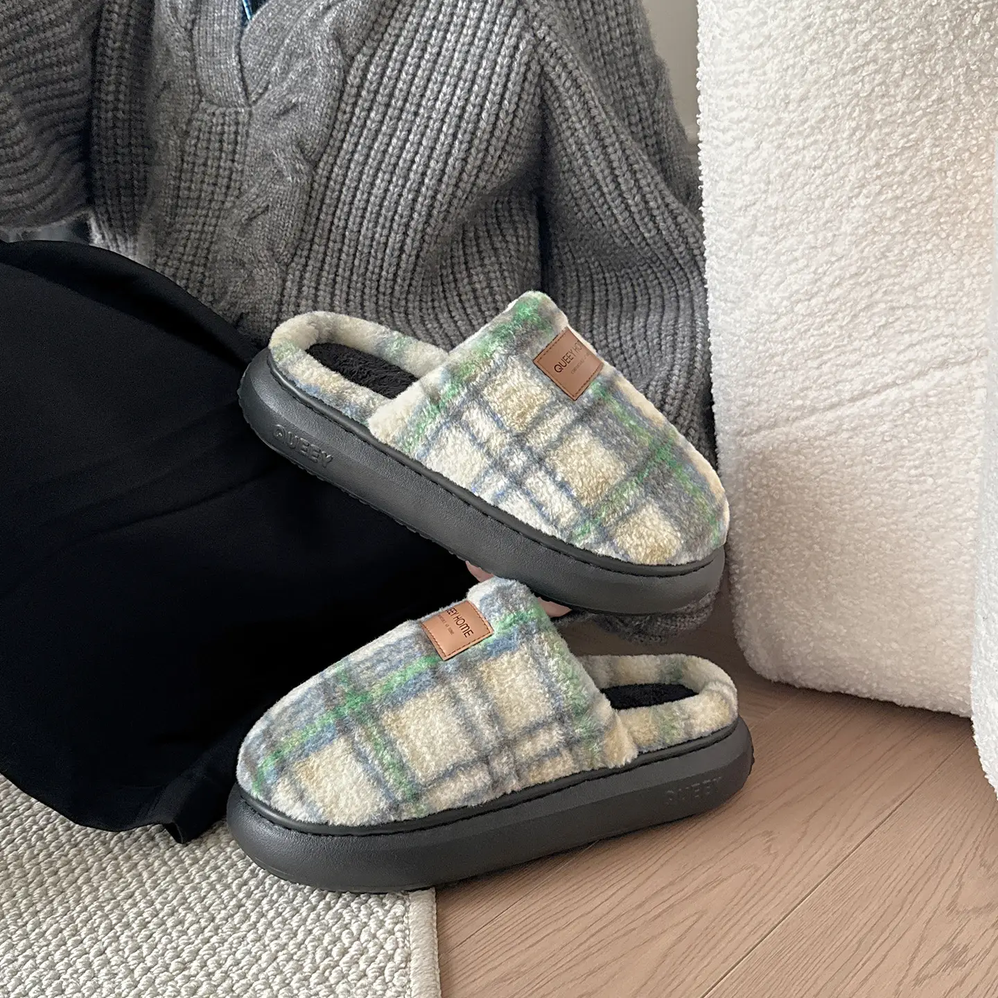 Women's Plaid Cotton Slippers Autumn Winter 2025 - Image 5