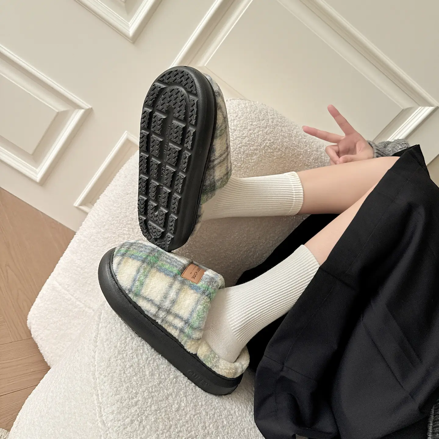 Women's Plaid Cotton Slippers Autumn Winter 2025 - Image 7