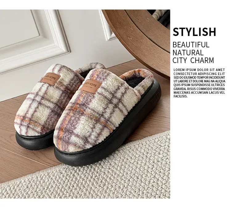 Women's Plaid Cotton Slippers Autumn Winter 2025 — feature 5