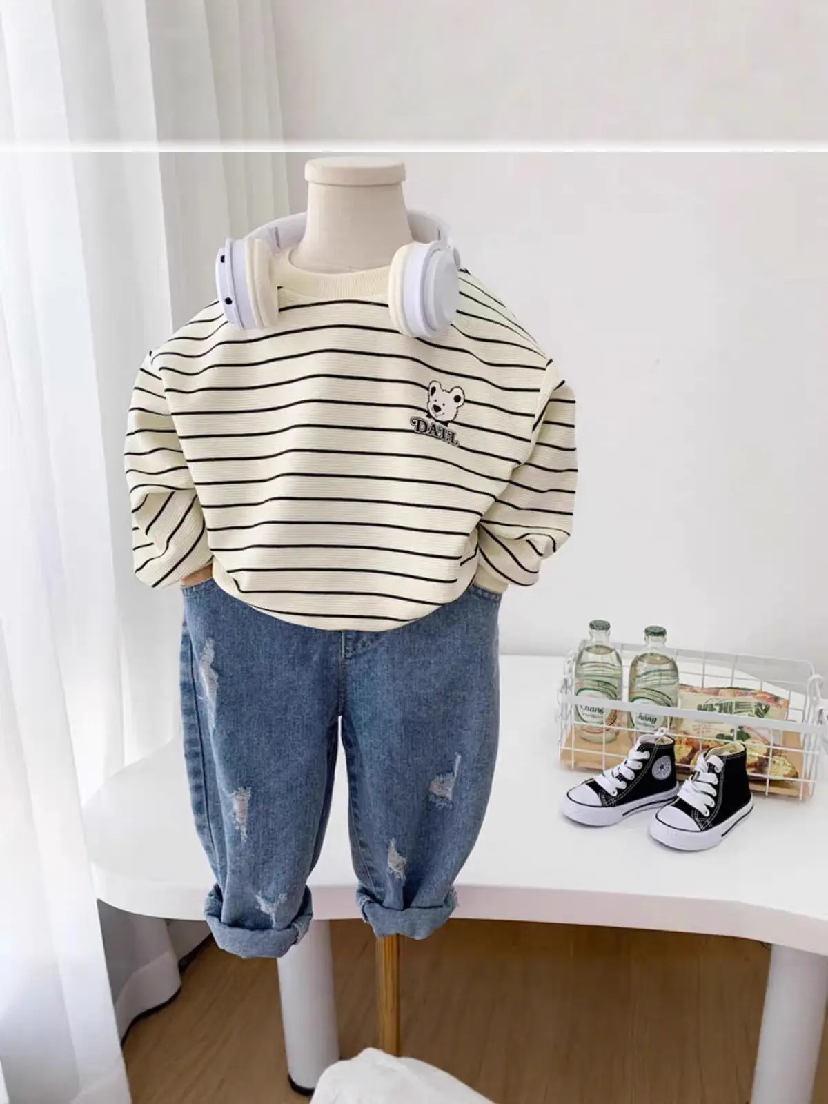 Boys Cotton Striped Long Sleeve T-Shirt Panda Print - Image 6