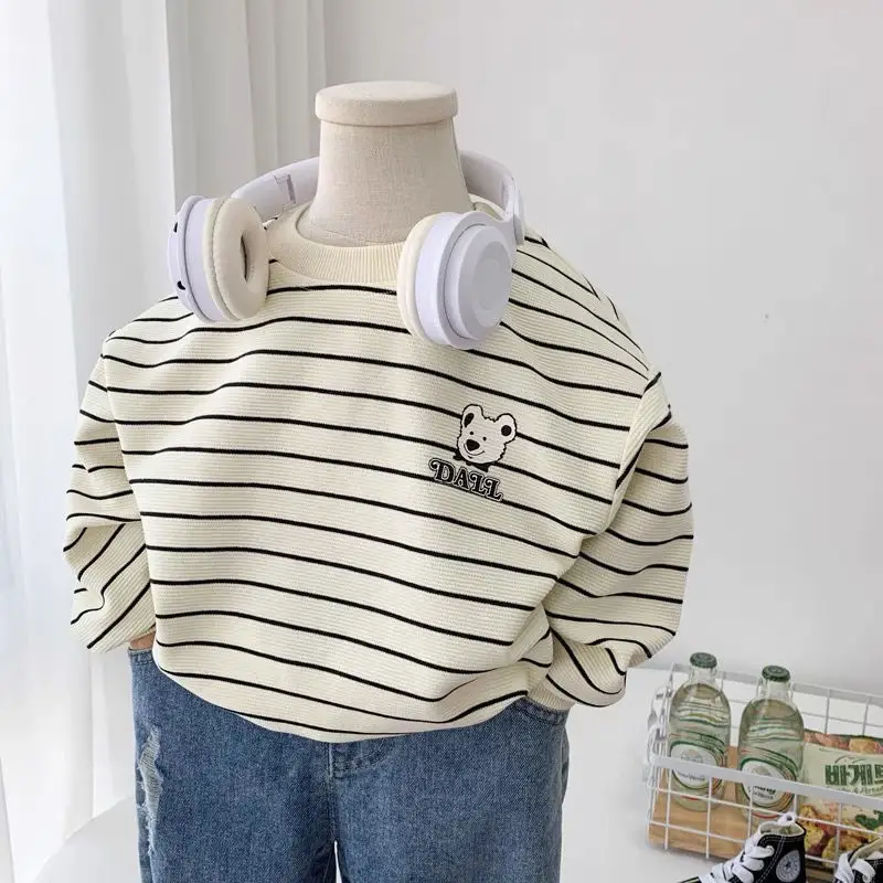 Boys Cotton Striped Long Sleeve T-Shirt Panda Print — feature 1