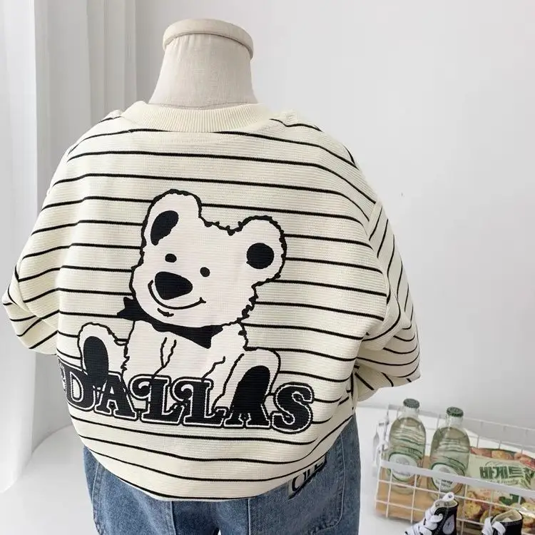 Boys Cotton Striped Long Sleeve T-Shirt Panda Print — feature 2