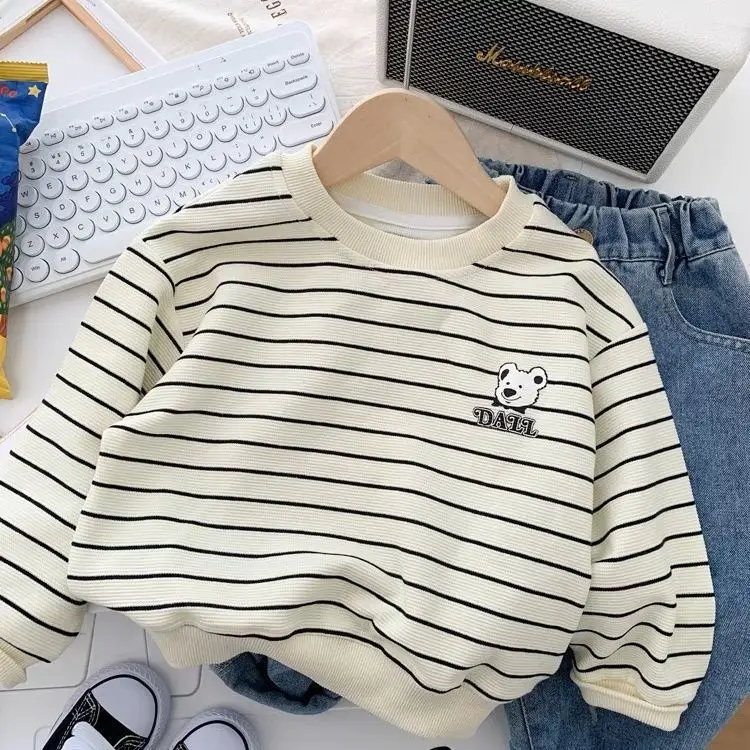 Boys Cotton Striped Long Sleeve T-Shirt Panda Print — feature 3