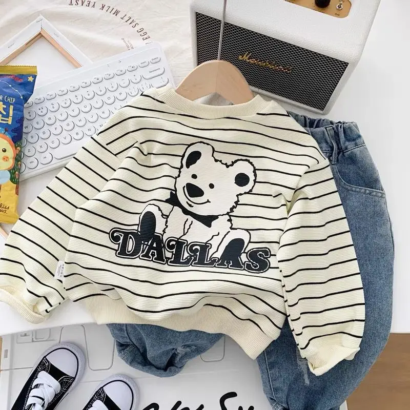 Boys Cotton Striped Long Sleeve T-Shirt Panda Print — feature 4