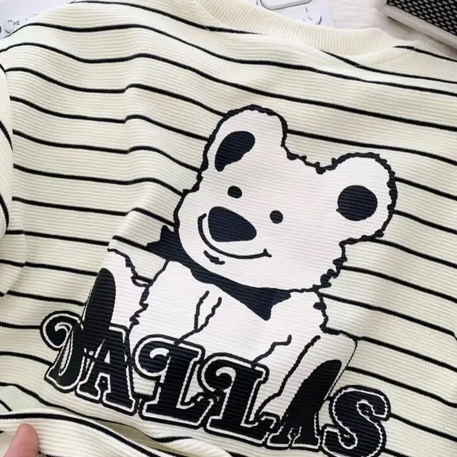 Boys Cotton Striped Long Sleeve T-Shirt Panda Print — feature 8