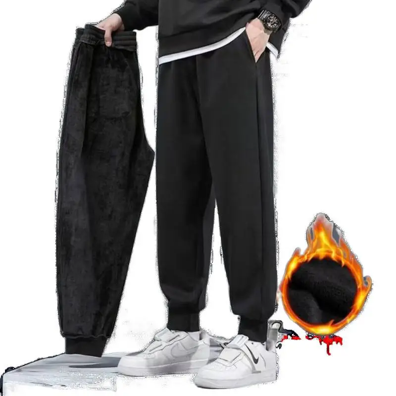 Cross-Border Autumn and Winter Warm Pants Casual Pants Men's Large Size Outer Wear Elastic Sports Pants Fleece-Lined Thickeneded Drawstring Pants