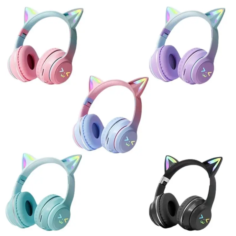 Over-Ear Bluetooth Headset with RGB Light & Cat Ear Design