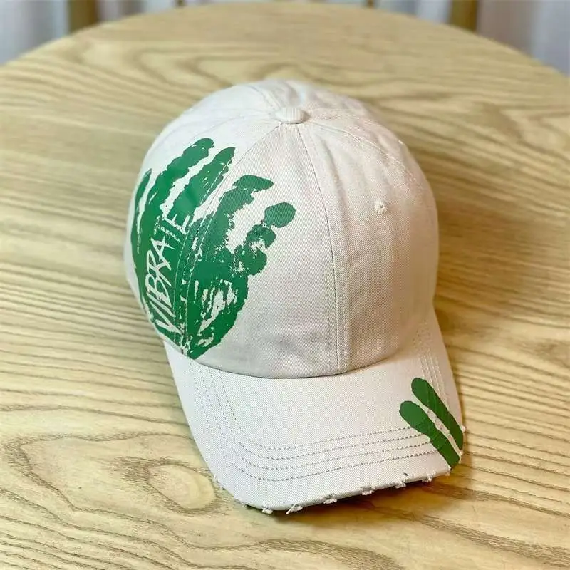 Men's White Palm Print Baseball Cap Spring Summer Trendy - Image 9