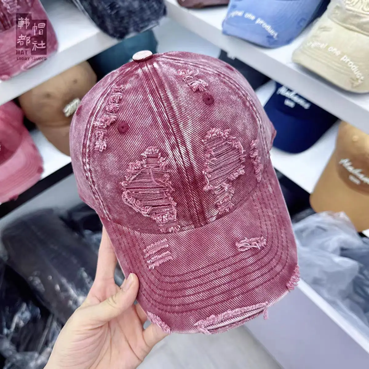 Women Distressed Beaded Cap Summer Face Smaller - Image 10