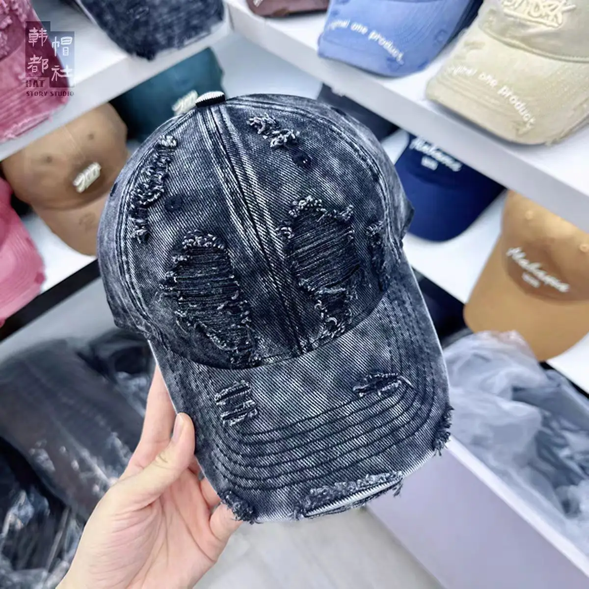 Women Distressed Beaded Cap Summer Face Smaller - Image 11